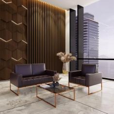 Sofá para Escritório e Recepção 3 Lugares Sintético Atena Marrom