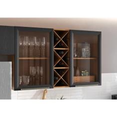 Armário Aéreo 2 Portas 2 Prateleiras Favorita Cinamomo/Preto Catedral