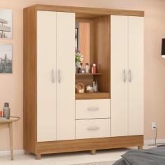 Guarda Roupa Solteiro 4 Portas Com Espelho e 2 Gavetas Loanda