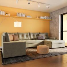 Sofá de Canto 6 Lugares com Chaise Direito Lyon Suede Animale Cinza - 