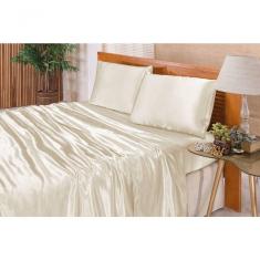 Jogo De Cama Lençol Cetim Casal Romantic 04 Peças - Palha