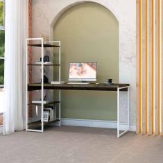 escrivaninha com estante studio carvalho dark e branca 150x147 cm