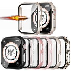 Pacote com 6 para Apple Watch Series 8 Series 7 41 mm capa com protetor de tela de vidro temperado, capa protetora JZK Slim Guard Bumper Full Hard PC Capa ultrafina HD para iWatch 8/7 41 mm acessórios