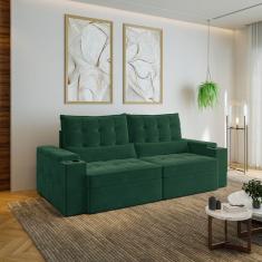 Sofá Retrátil e Reclinável com Porta Copos e Usb 4 Lugares 240cm Embaúba Extra Cabecasa Madeiramadei Verde Diamante