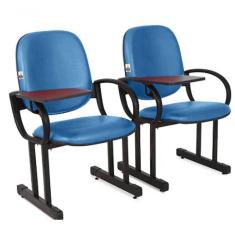 02 Cadeiras Para Auditório Com Prancheta Linha Dallas Auditório Azul