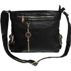 Bolsa Feminina, Alça Transversal, divisórias - FF, Preto
