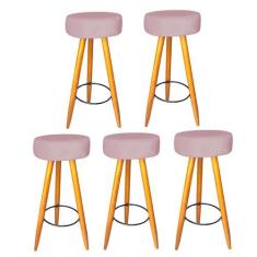 Kit 05 Banqueta Alta Flora Pés Palito em Madeira Caramelo  Bar Bistrô 