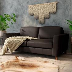 Sofá Sala de Estar Living 3 Lugares 220cm Presley Pés Madeira Couro Ma