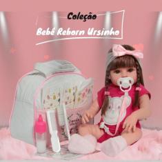 Boneca Reborn Realista Fofa Cabelo Castanho Enxoval Completo - Cegonha