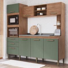 Cozinha Compacta 7 Portas 2 Gavetas 2 Nichos para Forno Melyna CZ6672 IRM Móveis FREIJÓ/OLIVA