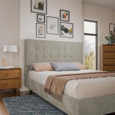 Cabeceira para Cama Box Queen Dobuê Sevilha com Revestimento em Veludo