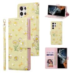 UEEBAI Capa carteira para Samsung Galaxy S21 Ultra 5G, suporte de couro PU com bloqueio RFID, compartimentos para cartões, alça de pulso, fecho magnético - Folio de margarida amarela