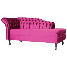 Recamier Decorativo Divã Styllus Lado Direito Veludo Rosa Pink Pés Mad