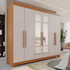 Guarda-roupa Casal 6 Portas 3 Gavetas Com Espelho Com Pés Roma Espresso Móveis Cinamomo-off White