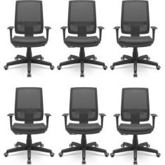 Kit 6 Cadeiras Escritório Presidente Ergonômica NR17 Tela Mesh Brizza 