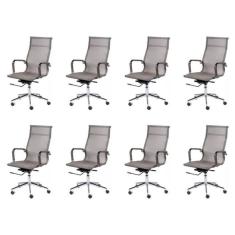 Conjunto 8 Cadeiras para Escritório Presidente com Rodízios Tela Mesh OR Design Cobre