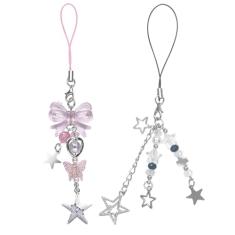 cioatu 1-4 peças encantadores de telefone estéticos Y2K pulseira rosa morango borboleta estrela telefoneCharm Y2K acessórios para bolsa, chaveiro, airpods, câmera, pingentes, decoração, One Size