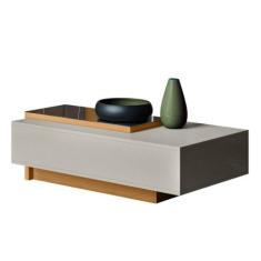 Mesa De Centro Milão Com Espelho - Lukaliam Móveis, Off White/Jequitib