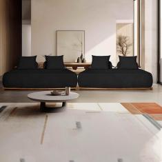 Sofá Modulado 6 Lugares Com Almofadas Soltas Pés Madeira Maciça 400cm Homer Bouclê Preto