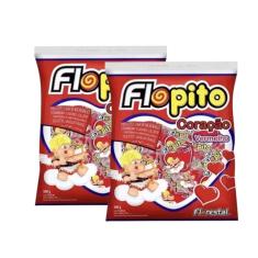 Pirulito Coração Flopito Morango Florestal c/ 50u - 2 Pacotes