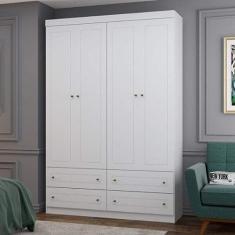 Guarda Roupa Solteiro 4 Portas 4 Gavetas Nova York Espresso Móveis Branco