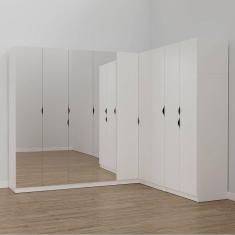 Guarda Roupa Modulado de Canto com Espelho 9 Portas 4 Peças Hera Cabecasa Madeiramadeira Branco Geada/Preto