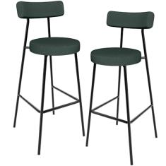Kit 02 Banquetas Alta Cozinha Bar Sala De Jantar Em Aço Milão L02 Linho Verde Musgo - Lyam Decor