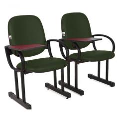 02 Cadeiras Para Auditório Com Prancheta Linha Dallas Auditório Verde