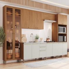 Cozinha Completa 8 Peças com Cristaleira Yasmin Espresso Móveis Nature/Areia