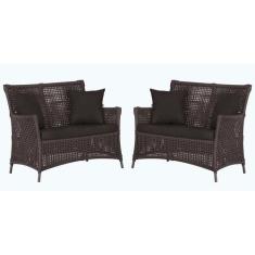 2 Sofás Área Externa Igapó Alumínio Pintura Marrom Corda Náutica Estof