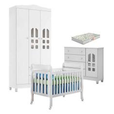 Quarto De Bebê New Selena 3 Portas Com Berço E Cômoda Selena Branco Br