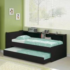 Cama Solteiro Bicama Estante com kit luz Ditália BB-28-29 CZ, Preto