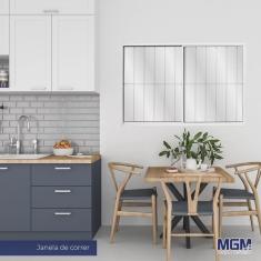 Janela de Alumínio de Correr 120x120cm 2 Folhas com Grade e Vidro Mini Boreal Linha Soft mgm