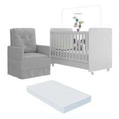 Berço Americano 3x1 com Colchão Incluso Poltrona de Amamentação Multimóveis Mp4089 Branco/cinza