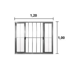 Janela De Alumínio De Correr 100x120cm 4 Folhas Grade Cinza