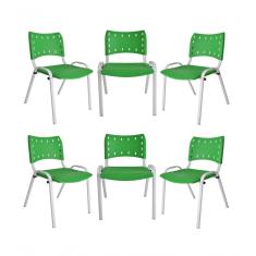 Kit 6 Cadeiras Iso Para Escola Escritório Comércio Verde Base Branca