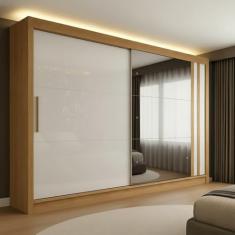 Guarda-roupa Casal 2 Portas de Correr 4 Gavetas com Espelho Seul Espresso Móveis Freijó/Off White