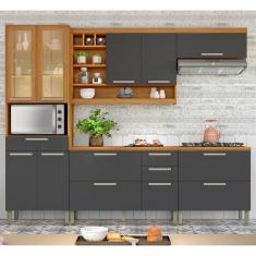 Cozinha 5 Peças Armário Geladeira Burguesa Premium 100% MDF Freijó/Grafite