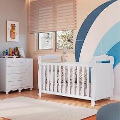 Quarto de Bebê com Berço Americano e Cômoda 1 Porta Nina Branco Brilho