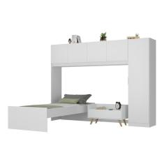 Cama De Solteiro Com Colchão/guarda Roupa/mesa De Cabeceira Retrô Dublin Multimóveis Mp4037 Bca/nat