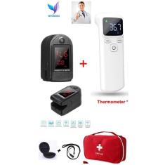 Oxímetro Dedo/Pulso Oled Adulto e Pediátrico ROSA + Termometro Infrave