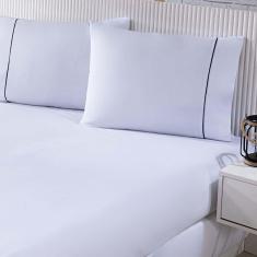 Jogo De Cama Lençol 100% Algodão Percal 150 Fios King Gran Moratta 3 Peças - Branco E Cinza