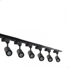 Trilho Eletrificado 2m + 6 Spot Led 7w 6000k Preto Bivolt
