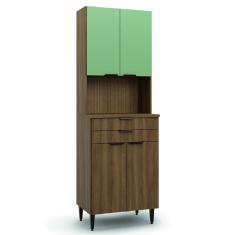 Armário de Cozinha Paneleiro Com Nicho Para Micro-ondas 4 Portas 2 Gavetas Nogal/Verde Paris Batrol