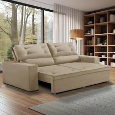 Sofá Retrátil e Reclinável 3 lugares com Molas 2,00m Lais Suede Bege Adonai Estofados