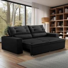 Sofá Retrátil e Reclinável 3 lugares com Molas 1,80m Lais Suede Preto 
