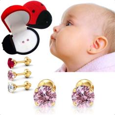 Brinco Recém-nascido Bebê Infantil Ouro 18k 3mm - Sofistgold Joias, Ro