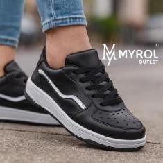 Tênis Casual Básico Acolchoado Flatform - Myrol Outlet, 38, Preto