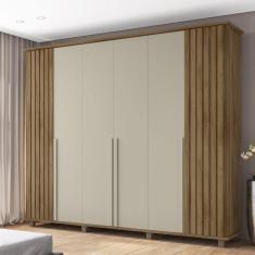 Guarda Roupa Casal com Detalhe em Ripado 6 Portas 3 Gavetas Internas França Cinamomo/Off White