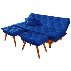 Sofa Cama Caribe Em Material Sintetico + Duas Banquetas - Essencial Es